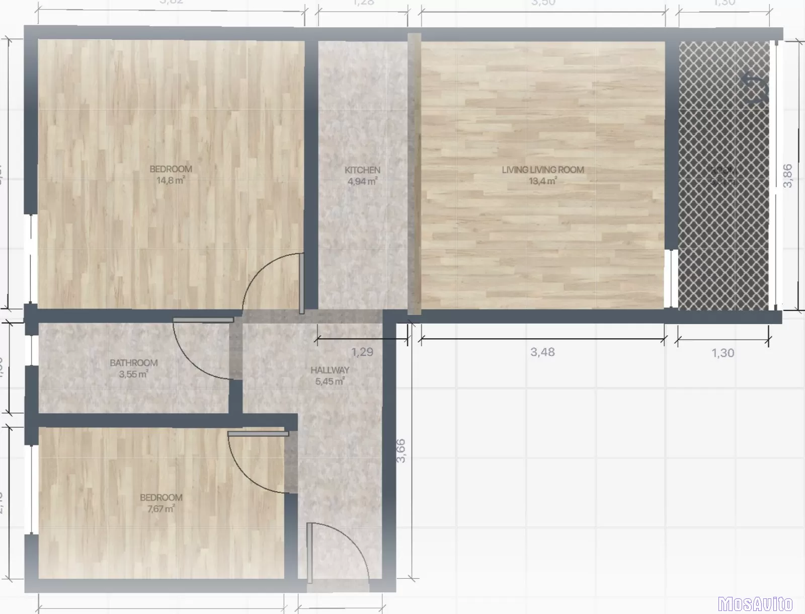 2,5-комнатная квартира в Детелинаре, Нови-Сад, 51 м²